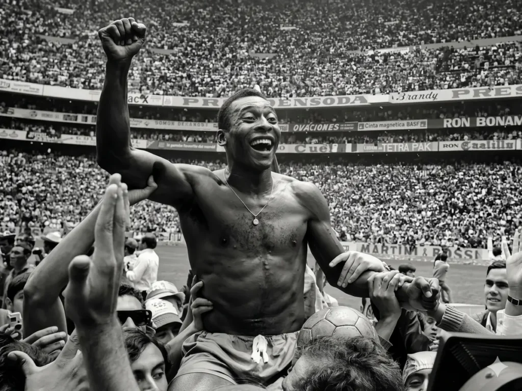 Pelé celebrating a goal in the history of brazil's world cup football